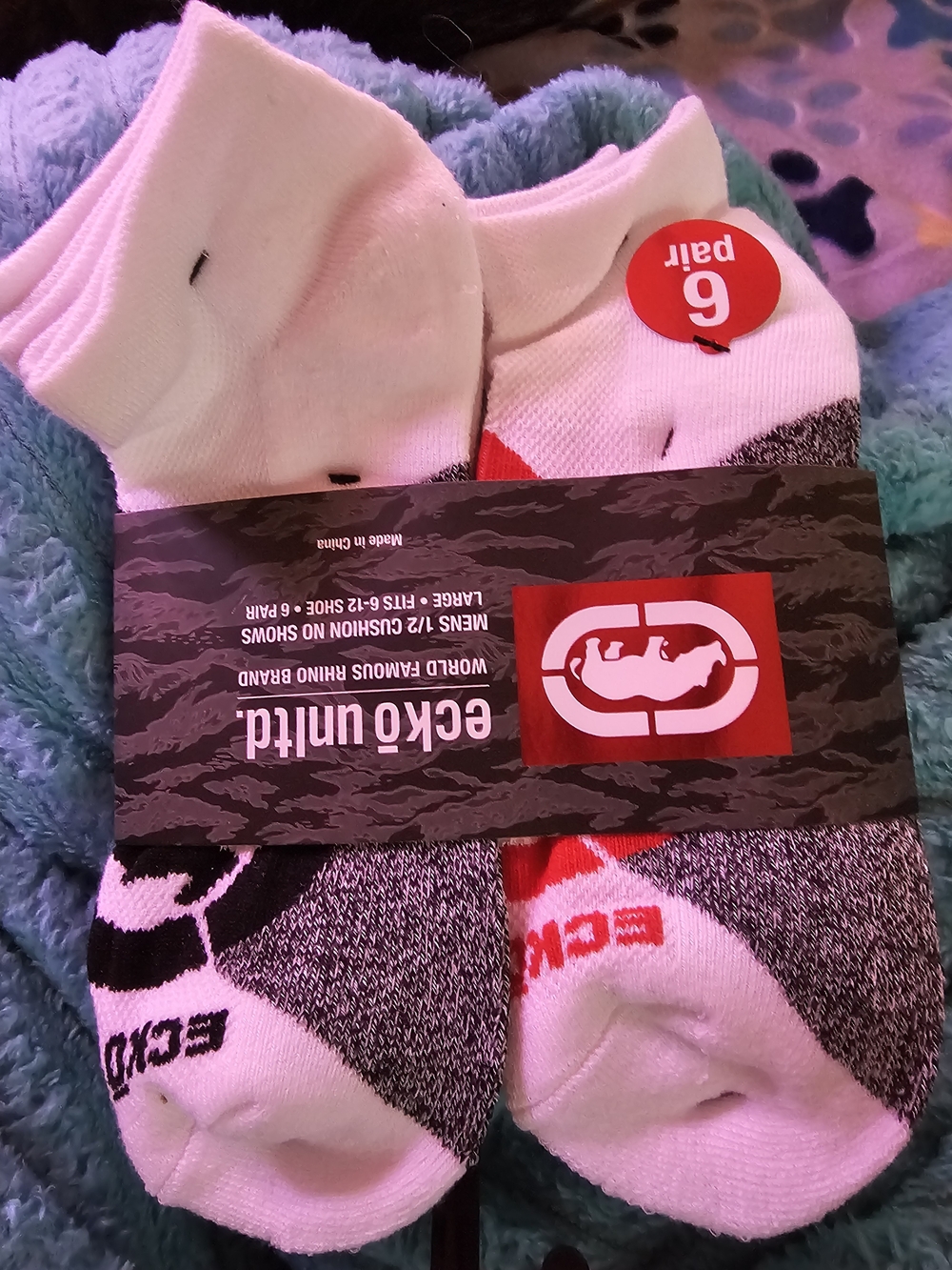 Ecko Unlimited Men's White, Black & Red Low-Cut Socks - 6 Pair NWT Retail $18